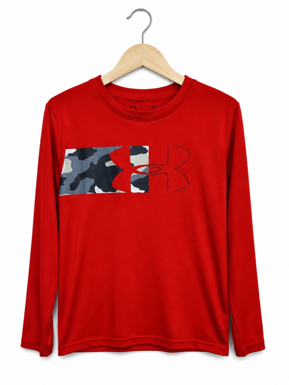 Under Armour Kids Red Long Sleeve Camo Logo Graphic Performance Shirt Size 7